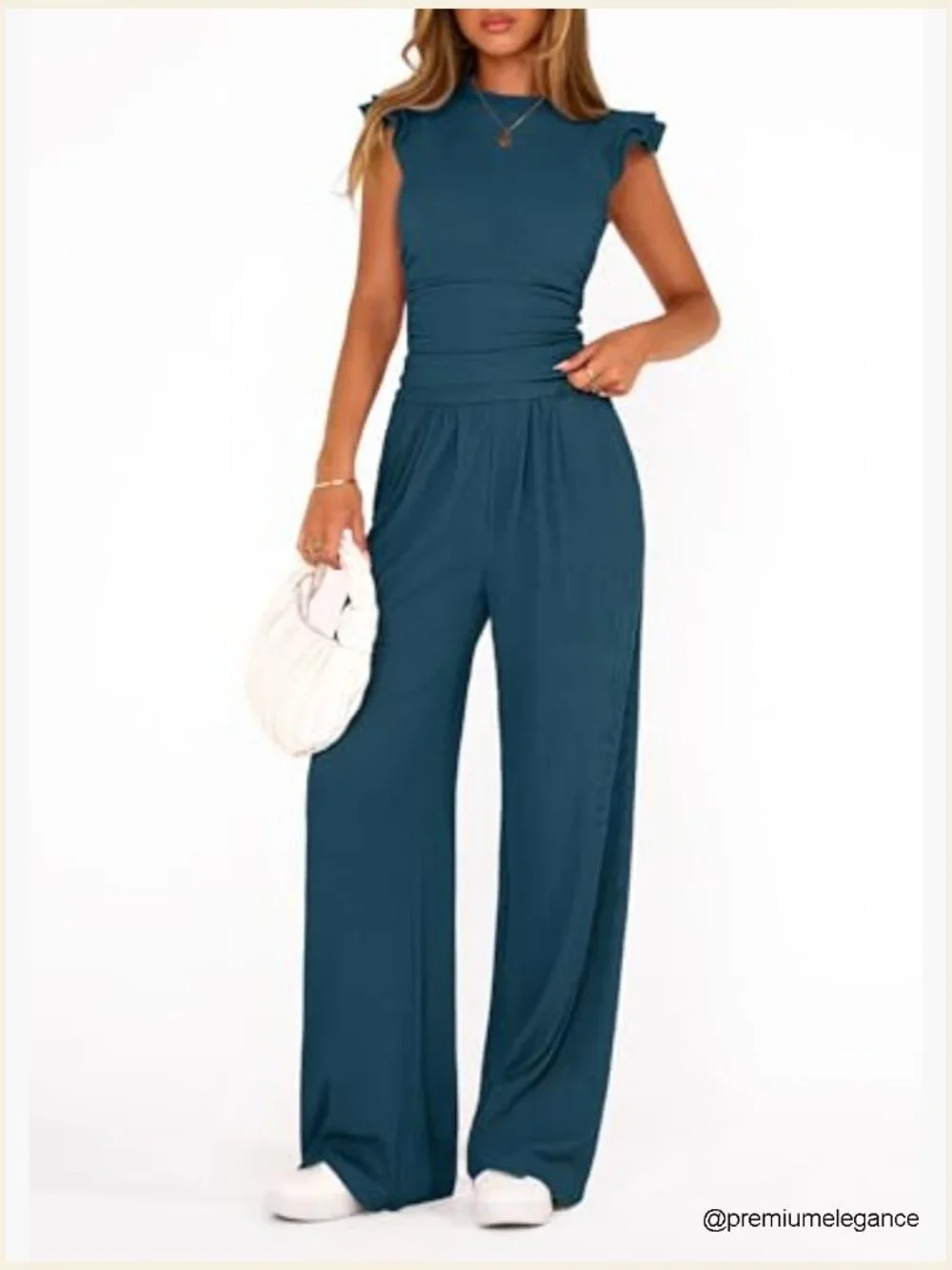 Two Piece Set Cap Sleeve Crop Top Wide Leg Pants Matching Set Summer Vacation